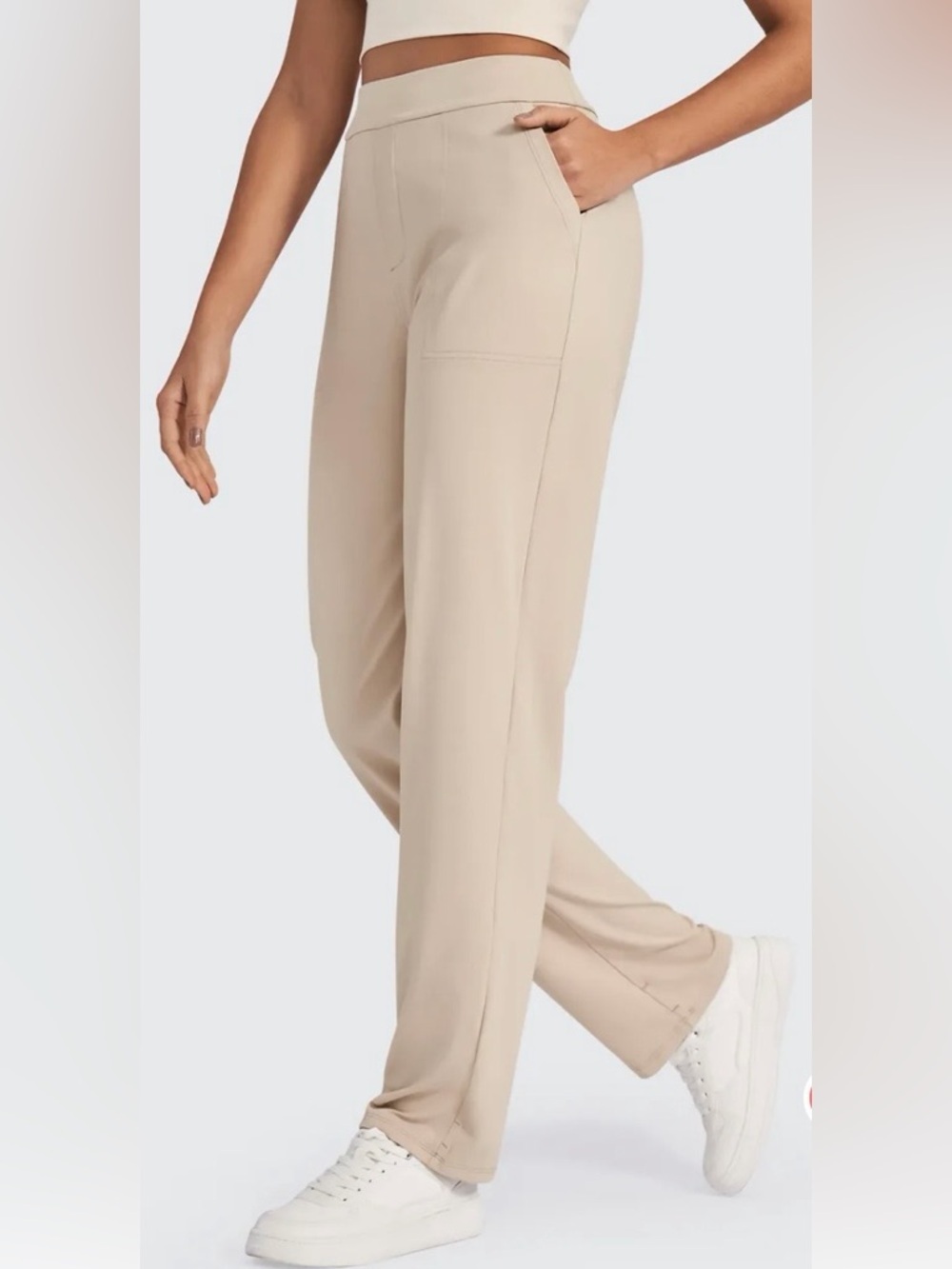 ShiftReady Women's High-Waist Straight Pants in Beige - Picture 1 of 9